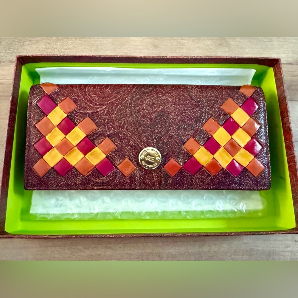 Etro Limited Edition Muliti-colored Coated Canvas Paisley Wallet with Box